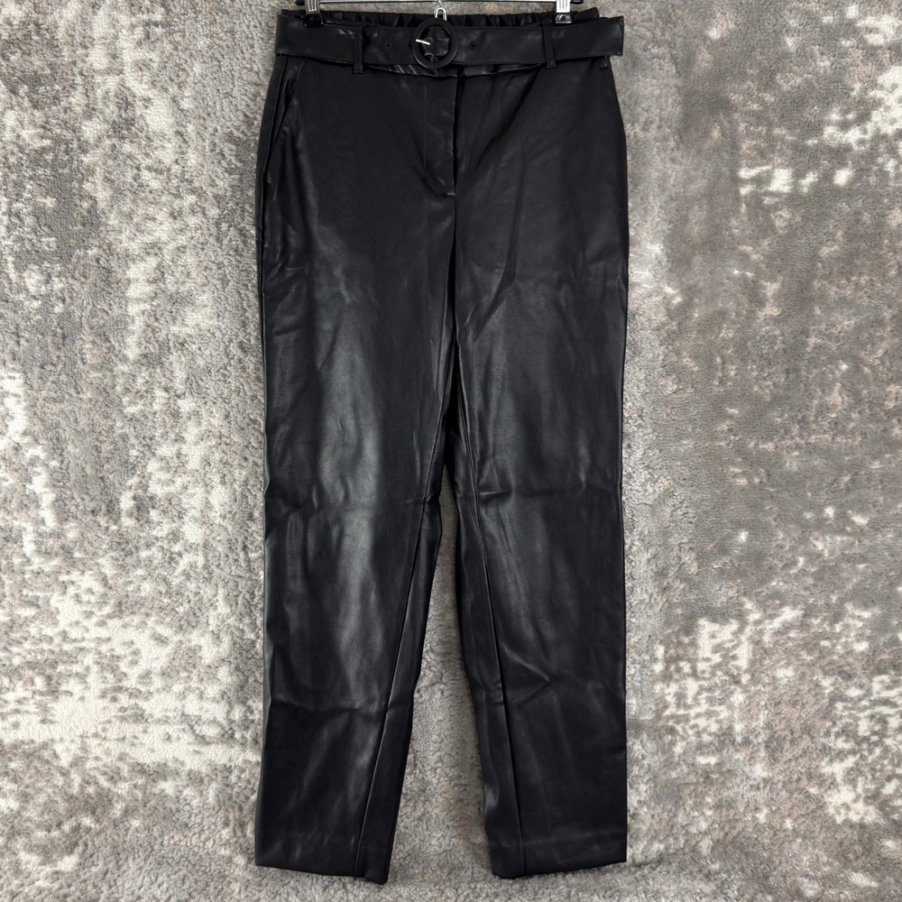 New Nine West Size S Belted Faux Leather Trouser Pants Black‎ Women